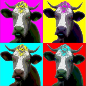 portrait vache à la manière d'Andy Warhol, la maître du Pop Art